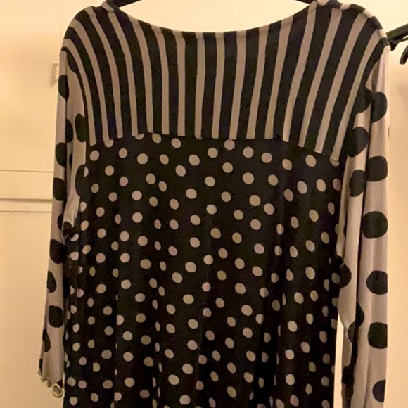 Polka Dots / Stripes Black and Tan Dress - Picture 3 of 3